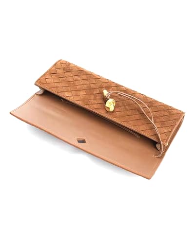 NEWBELLA Handwoven Women's Clutch Purse, Crossbody Bag with Adjustable Strap for Evening & Casual Use - color: Matted Brown