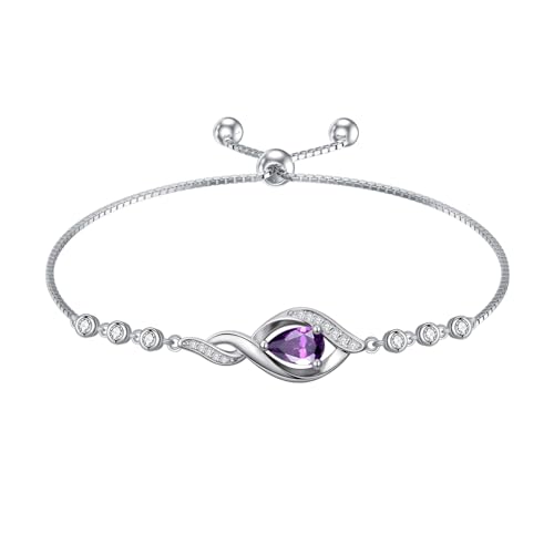 HPQQ Birthstone Bracelet for Women 925 Sterling Silver Infinity Love Jewelry Anniversary Birthday Mothers Day Gifts for Mom Wife Her - color: 02-February-Amethyst