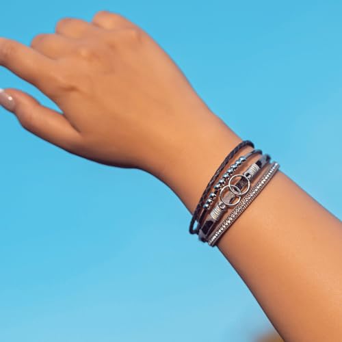 FANCY SHINY Boho Leather Wrap Bracelet Stackable Infinity Chunky Cuff Bracelets Western Hippie Outfits Jewelry Valentine Gifts for Women - color: Grey Leopard