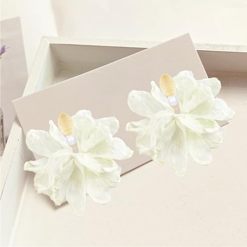 Handmade Fabric Flower Petal Fringe Dangle Drop Earrings Bohemian Floral Tassel Stud Earrings For Women - color: Off White