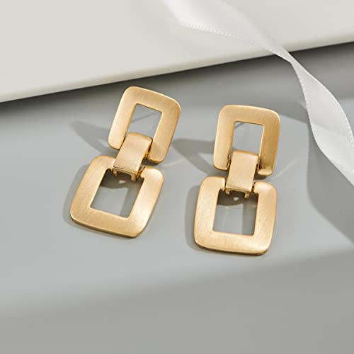 MUYAN Gold Silver Geometric Drop Dangle Earrings for Women Brushed Link Square Dangle Earrings Trendy Jewelry - color: B Brushed Gold