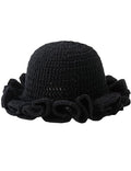 KORADI Womens Crochet Bucket Hat Ruffled Brim Knitted Hats Winter Boho Handmade Caps - color: Black