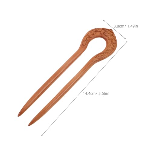 Cabilock Vintage U-shaped Peach Wood Hair Fork Pin Traditional Chinese Wooden Hair Stick Double Prong Hairpin for Women for Bun Updo Styling