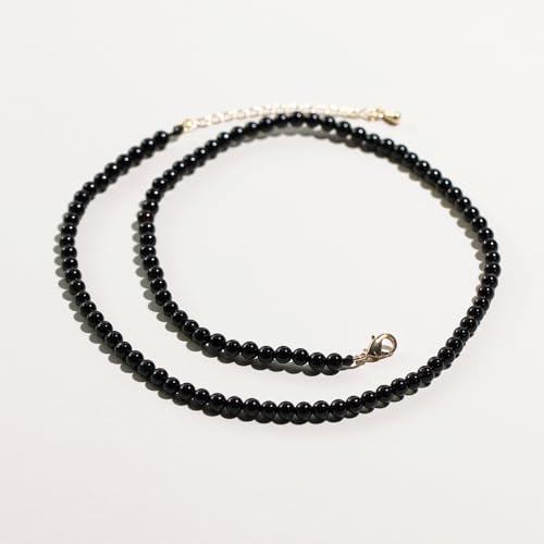 Simple Choker Necklace for Women Real Stone and Crystals Necklaces 4mm Beaded Choker Jewelry Meditation Gift for Women (16"+2") - style: Black Agate