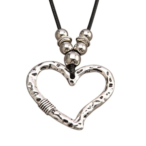 Bohemian Women's Leather Long Pendant Necklace Sweater necklace Adjustable Retro Woven Handmade Jewelry - color: Silver Love