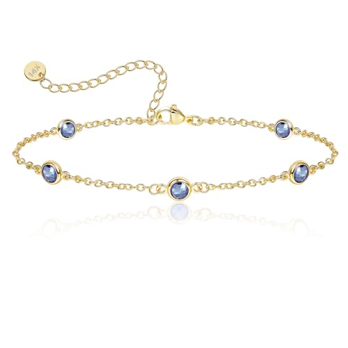 Birthstone Bracelet for Women 14K Gold Plated Dainty Link Bracelet Trendy Non Tarnish Trendy Chain Bracelets Birthday Valentines Gifts Jewelry for Women Mom Daughter Wife Sister Friend - color: 09.September