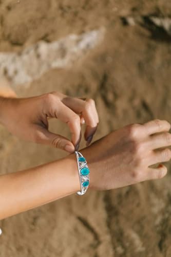 Genuine Turquoise Bracelet Cuff Bracelet for Women Mom 925 Sterling Silver Natural Turquoise Bangles Vintage Bracelet Boho Jewelry for Birthday Christmas Mother's Day Valentine's Day - style: Leaf