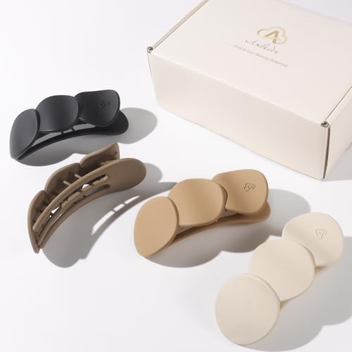 Medium Flat Hair Clips for Women, French Claw Clips Strong Hold for Thick & Thin Hair, Duckbill Hair Clips Non Slip for Driving Yoga - Beige, Light Khaki, Dark Khaki, Black, 4pcs - color: Beige, Light Khaki, Dark Khaki, Black