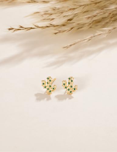 Mameloly Cowgirl Earrings for Women CZ 14K Gold Plated Western Cowboy Hat Dangle Hoop Earrings Cute Jewelry Hypoallergenic - color: Cactus Shape