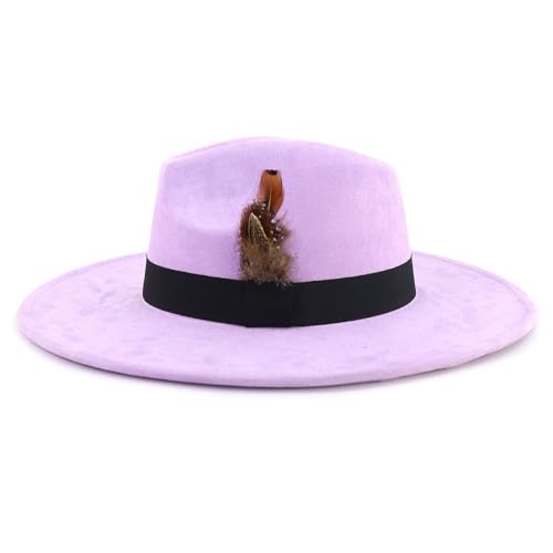 LIDHAY Big Wide Brim Fedora Hats for Women Men Western Suede Hat Panama Hat Outdoor Hats - color: Light Purple
