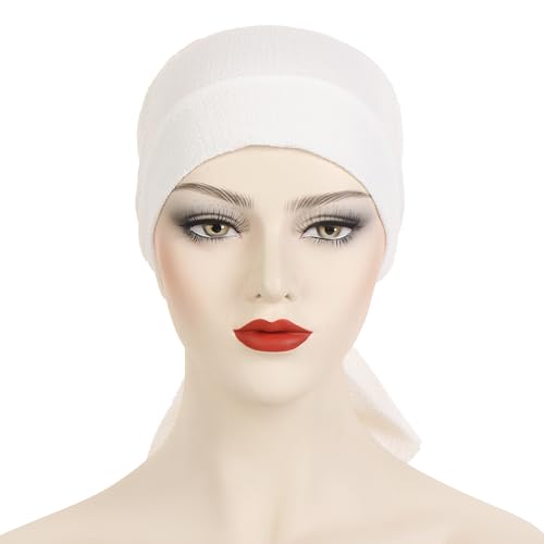 YYAOJHAO Pre Tied Bandanas Headscarf for Women - Solid Wave Chemotherapy Caps Headwrap Chemo Turban Headwear Hats - color: White