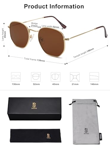 SOJOS Square Polarized Sunglasses for Women Men Small Hexagonal Polygon Shades SJ1072 - color: Brown