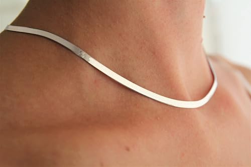 NECOCY 14K Gold Plated Necklaces for Women, Dainty Gold Herringbone Choker Necklace Thin Layered Snake Chain Jewelry for Gifts - color: SL-5MM 14" Herringbone Necklace