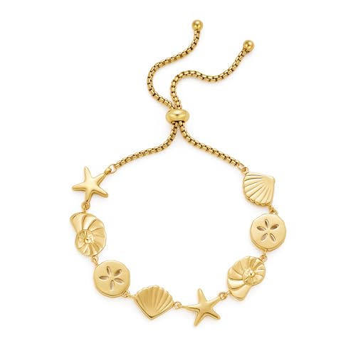 Gold Charm Bracelet for Women Boho Adjustable Shell Starfish Bracelet Summer Beach Ocean Statement Bracelets - color: Charm slider bracelet