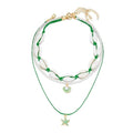 Shell Beach Choker Necklace Set for Women Boho Layered Beaded Adjustable Starfish Conch Shell Nacklace Imitaion Pearl Rice Beads Necklace Summer Ocean Vacation Jewelry - color: Green