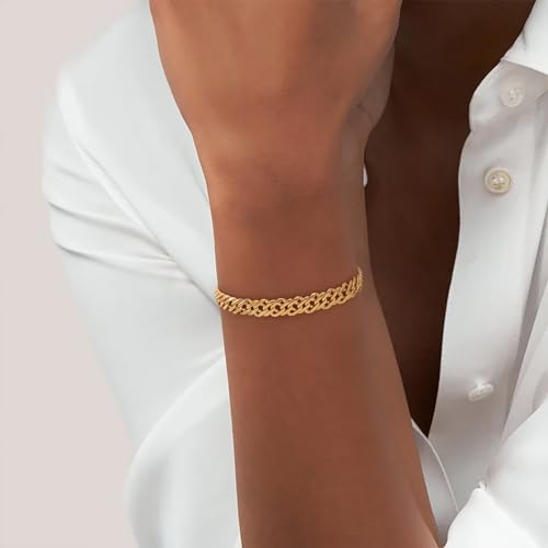 BENEIGE Women Bracelet 14K Gold Plated Paperclip Satellite Bead Ball Oval Cuba Cable Box Chain Daily Charm Layered Link Silver Bracelets Adjustable Jewelry - style: Paperclip Diagonal Double