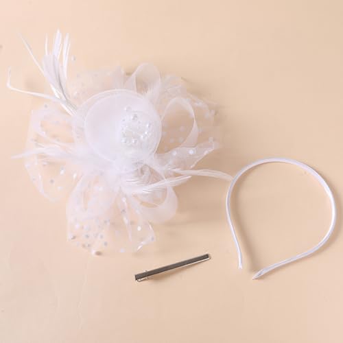 Fascinators Hat Pearl Earrings Necklace Bracelets Gloves 1920s Headband Hair Clips Women Flower Mesh Feather Headpiece Headwear Halloween Carnival Cocktail Wedding Tea Party Accessories White - color: White