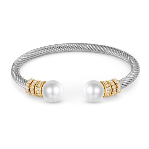 WOWORAMA Twisted Cable Wire Cuff Bracelets for Women Two Tone Gold Silver Cuff Bracelet Unisex Mixed Metal Bangle Bracelets Jewelry - color: Gold Silver