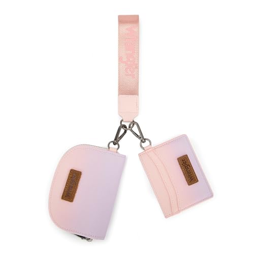 Wrangler KeyChain Wallet Wristlet Wallets for Women Dual Pouch Wristlet with Zipper Womens Credit Card Holder Wallet - color: A-Gradient Pink