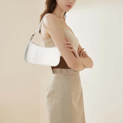 Shoulder Bag for women Crossbody Bags Retro Classic Small Hobo Purse Clutch Tote Handbags with Zipper Closure - color: White