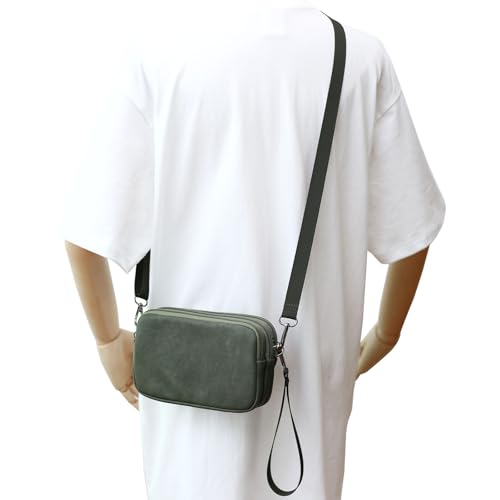 Small Wristlet Wallet for Women, 3-Zip Crossbody Phone Purse - color: Olivegreen/Pu