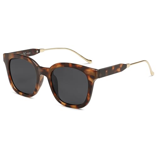 SOJOS Classic Square Polarized Sunglasses Womens Mens Retro Trendy UV400 Sunnies SJ2050 - color: Dark Brown Tortoise/Grey