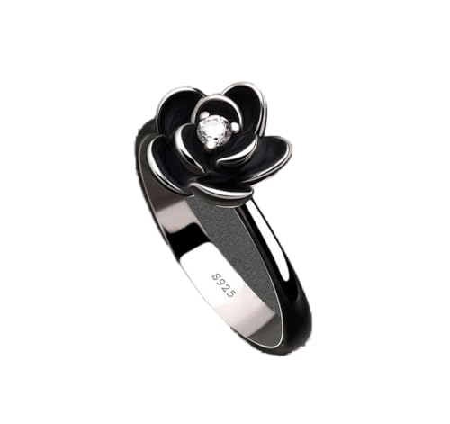 Vintage Silver Rings 925 Sterling Silver CZ Crystal Diamond Rose Flower Wedding Rings for Women (11) - size: 11