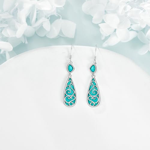 TIGER RIDER Abalone Shell 925 Sterling Silver Dangle Earrings Lightweight Filigree Dangle Drop Earrings for Women - style: Turquoise