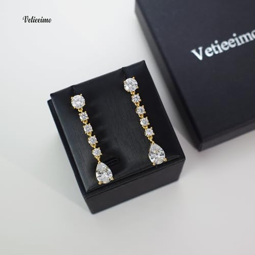 Teardrop Cubic Zirconia Dangle Earrings for Women 925 Silver Post Gold Plated Bridal Jewelry for Wedding Bride Bridesmaid Prom Pageant - color: Gold
