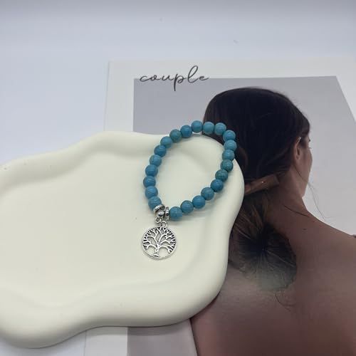 Turquoise Bracelet for Women, 8mm Beaded Stretchable Unisex Bracelet, Boho Turquoise Bead Bracelet Stone Beaded Bracelets Turquoise Jewelry for Women - color: Tree of Life