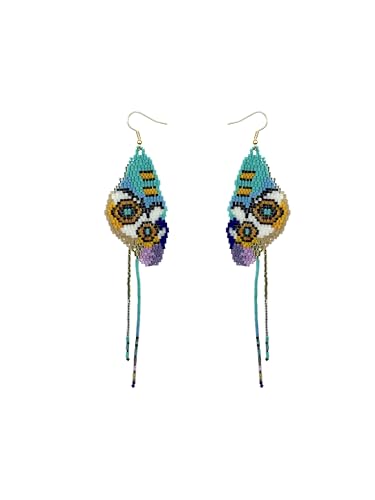 Handmade Seed Beaded Earrings, Lightweight Boho Fringe Dangle Earrings, Glass Bead Drop Jewelry for Everyday Wear & Party, Women Gifts - color: Budgie