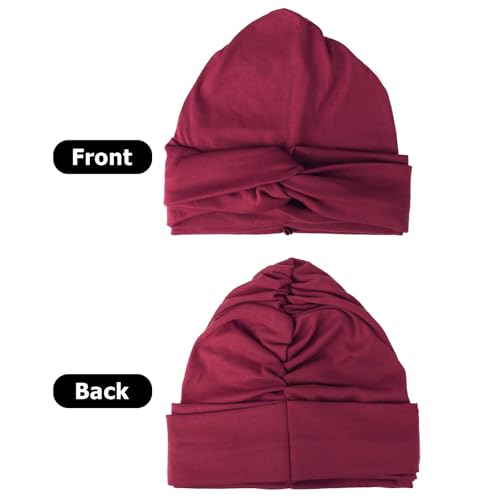 AQOKKA African Turban for Women Knotted Hair Wraps for Turban Head Scarf for Black Women Hair Cancer Chemo Headwear Cap - color: Twisted Braid: 1 Pack Burgundy