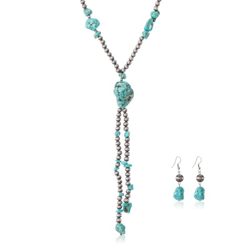 Montana West Rustic Couture's Western Jewelry Set for Women Cowgirl Vintage Western Necklace Earring - color: B-Turquoise-1