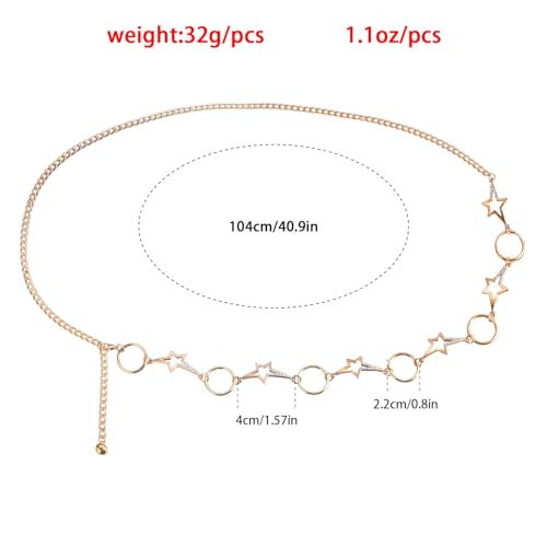 Gold Star Waist Chain Belt for Women Boho Sun Starfish Bikini Jewelry Festival Rave Outfits Waterproof Belly Body Chain - style: Star and Circle