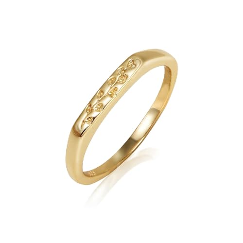 YeGieonr 14K Gold Plated Signet Rings for Women Non Tarnish 925 Sterling Silver Dainty Stackable Gold Ring, Waterproof Engraved Flower Thin Band Unique Everyday Jewelry Gift - color: 14K Gold Plated