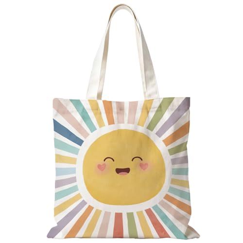 Boho Sun Sunshine Tote Bag, Colorful Canvas Tote Bags, Reusable Grocery Shopping Bag - color: Boho Sunshine