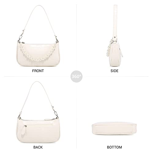 Loiral Small Purse for Women, Retro Classic Tote HandBag Shoulder Bags Clutch Purse - color: 3 White+pearl Chain