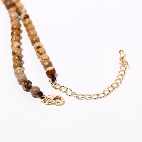 Simple Choker Necklace for Women Real Stone and Crystals Necklaces 4mm Beaded Choker Jewelry Meditation Gift for Women (16"+2") - style: Picture Jasper