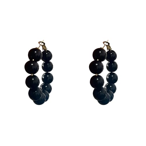 Summer Candy Colored Bead Earrings Lightweight Dainty Acrylic Geometry Hoop Earrings for Women Cute Boho Chic Handmade Jewelry - color: Black