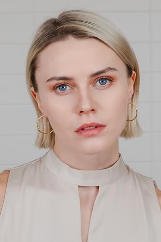 Hoops & Loops 925 Sterling Silver Diamond-Cut Hoop Earrings for Women, 2mm Textured Lightweight Click Top Hoops, 15mm 20mm 25mm 30mm, Silver 14k Yellow Gold & Rose Gold Flash Plated - color: Gold - 30mm (1.2'')