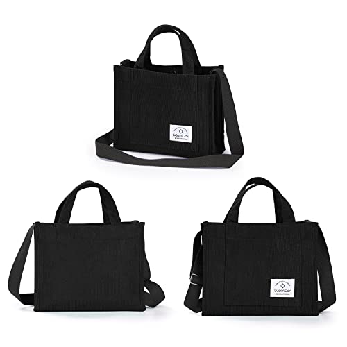WantGor Tote Bag for Women, Corduroy Crossbody Bags Shoulder Handbag Small Satchel Hobo Bag Purse - color: Black
