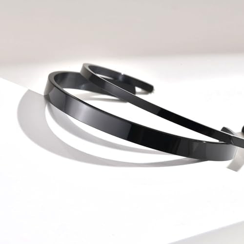 MEALGUET Stainless Steel Mens Cuff Bracelet : Minimal Cool Silver/Black/Gold Plated Open Metal Cuff Bangle Bracelets for Men,Mens Bracelet Jewelry Gift - color: Black-2-Pack, size: Medium( fit 5.5"-7.2" wrist)