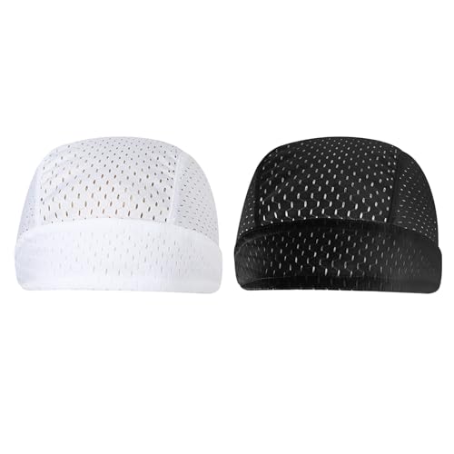 PURFUN Men Women Breathable Cycling Bandana Headscarf Adjustable Sweat Wicking Quick Dry Mesh Head Scarf Wrap Liner Skull Cap - color: Black+white