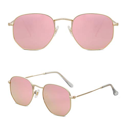 SOJOS Square Polarized Sunglasses for Women Men Small Hexagonal Polygon Shades SJ1072 - color: Pink