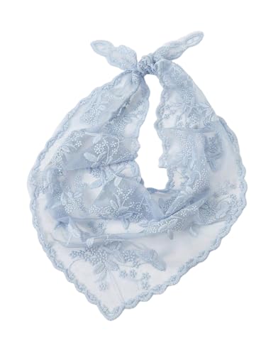 SweatyRocks Women's Floral Embroidery Lace Triangle Hair Scarf Headband Sheer Hair Bandana - color: Light Blue, size: One Size