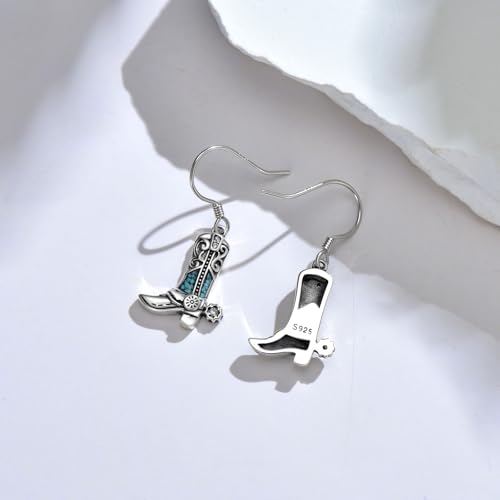 Western Earrings for Women 925 Sterling Silver Turquoise Western Country Dangle Drop Earrings Country Jewelry Gifts for Cowgirl Cowboy - style: Cowboy Boot-B
