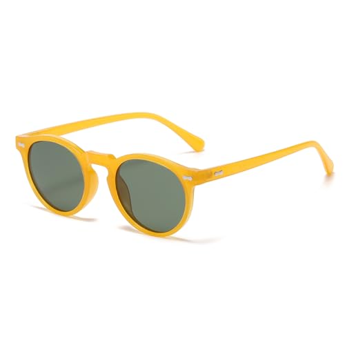 LJCZKA Round Polarized Sunglasses for Men Women Retro Small Face Sunglasses Polarized Vintage Sun Glasses UV400 Protection - color: Yellow Green
