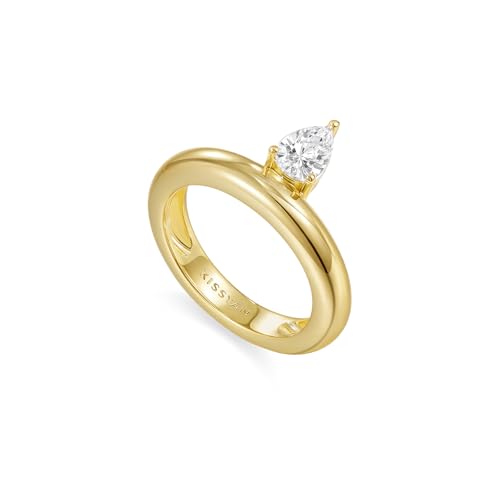 KissYan Band Ring for Women, 14K Gold Plate Dainty Pave Pear or Circle CZ Eternity Thick Chunky Engagement Statement Ring Valentine Fashion Gifts - size: 6, style: Style1