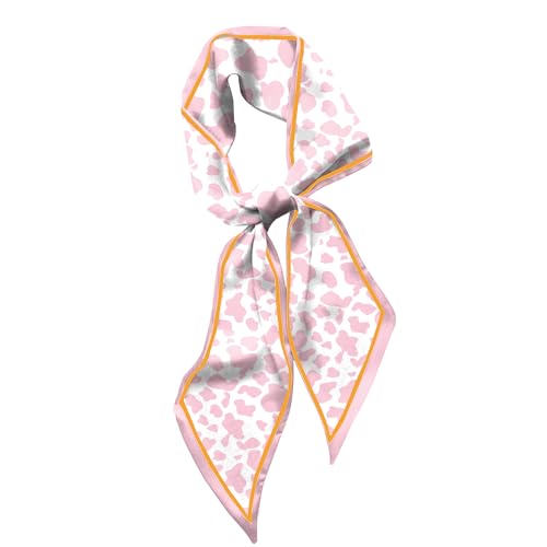 Hair Head Scarf Silk Feeling Long Satin Neck Satin Scarves for Handbag Cute Aesthetic Decoration Women Girls 59 * 6.7” - color: Y8-pink Cow