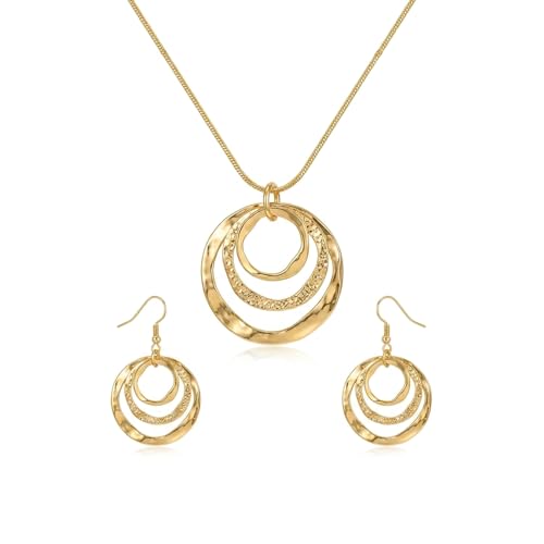 Necklace and Earring Sets for Women, Bohemian Style Jewelry Collection with Gold Silver Bronze Colors, Round Pendant Design for Daily Wear and Special Occasions, Jewelry Sets for Women - color: Gold